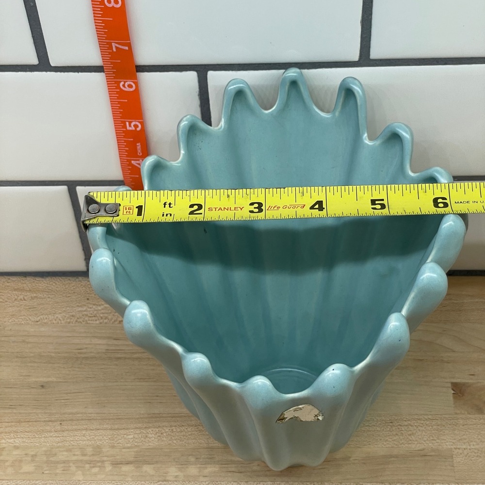 Vintage Mid Century Modern Light‎ Blue Splash Handkerchief Fluted Ceramic Vase - Picture 14 of 16